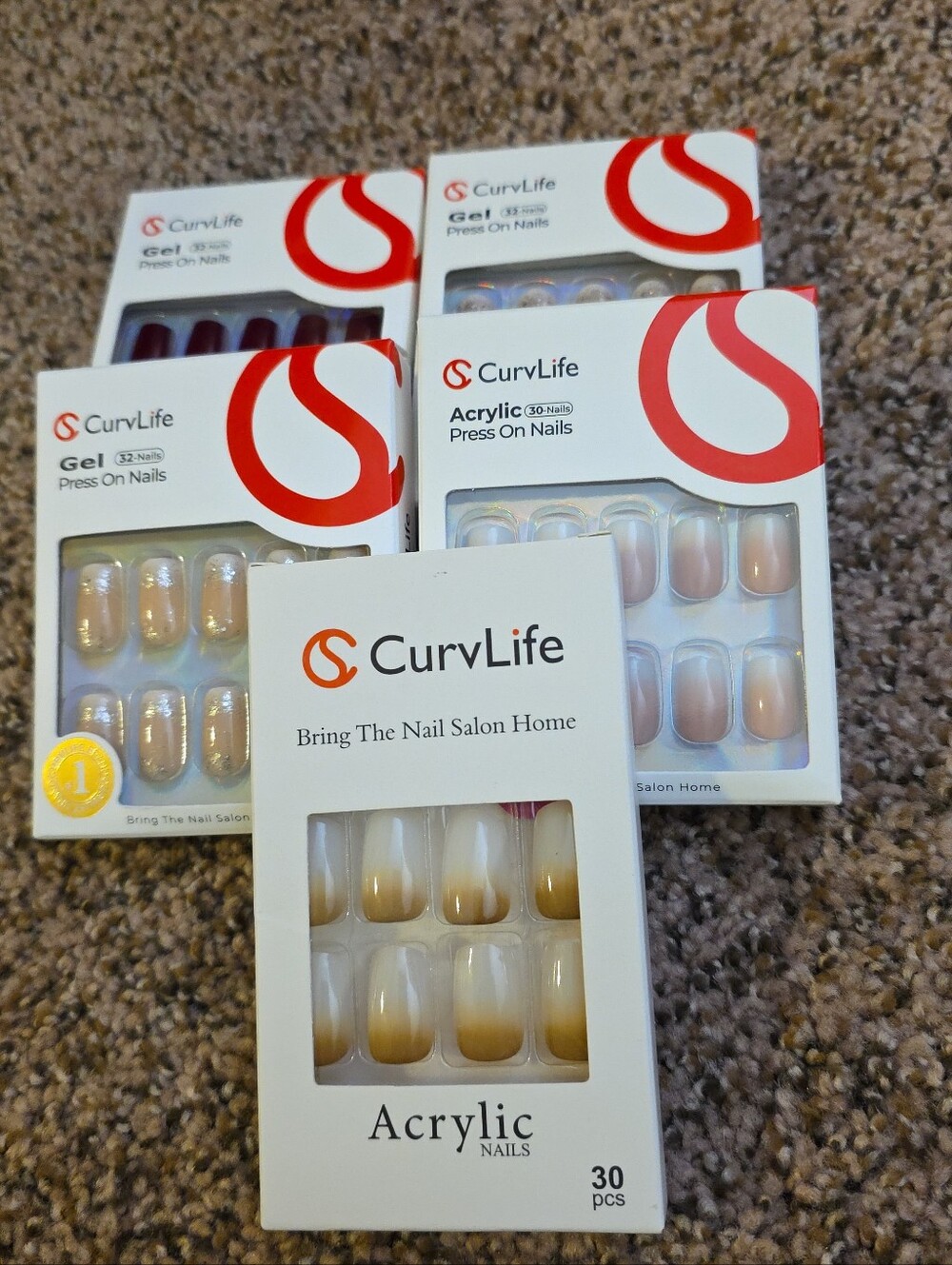 CurvLife Acrylic Press-On Nails - Nude Ombre Set Of 5 Boxes